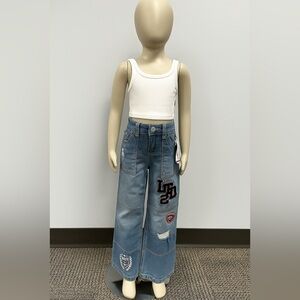 The Limited Too Kids 90’s Fit Jeans with Distressing and Unique Patches